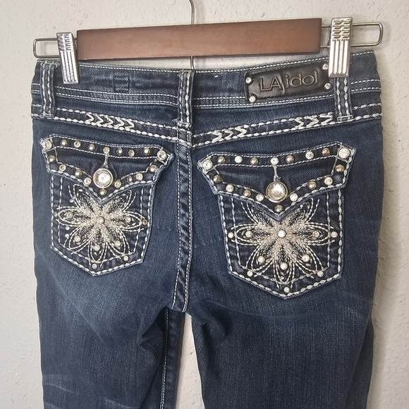 LA Idol Girls Size 12 Capri Jeans Denim Embroidered Bling Pockets Y2K - Picture 1 of 14